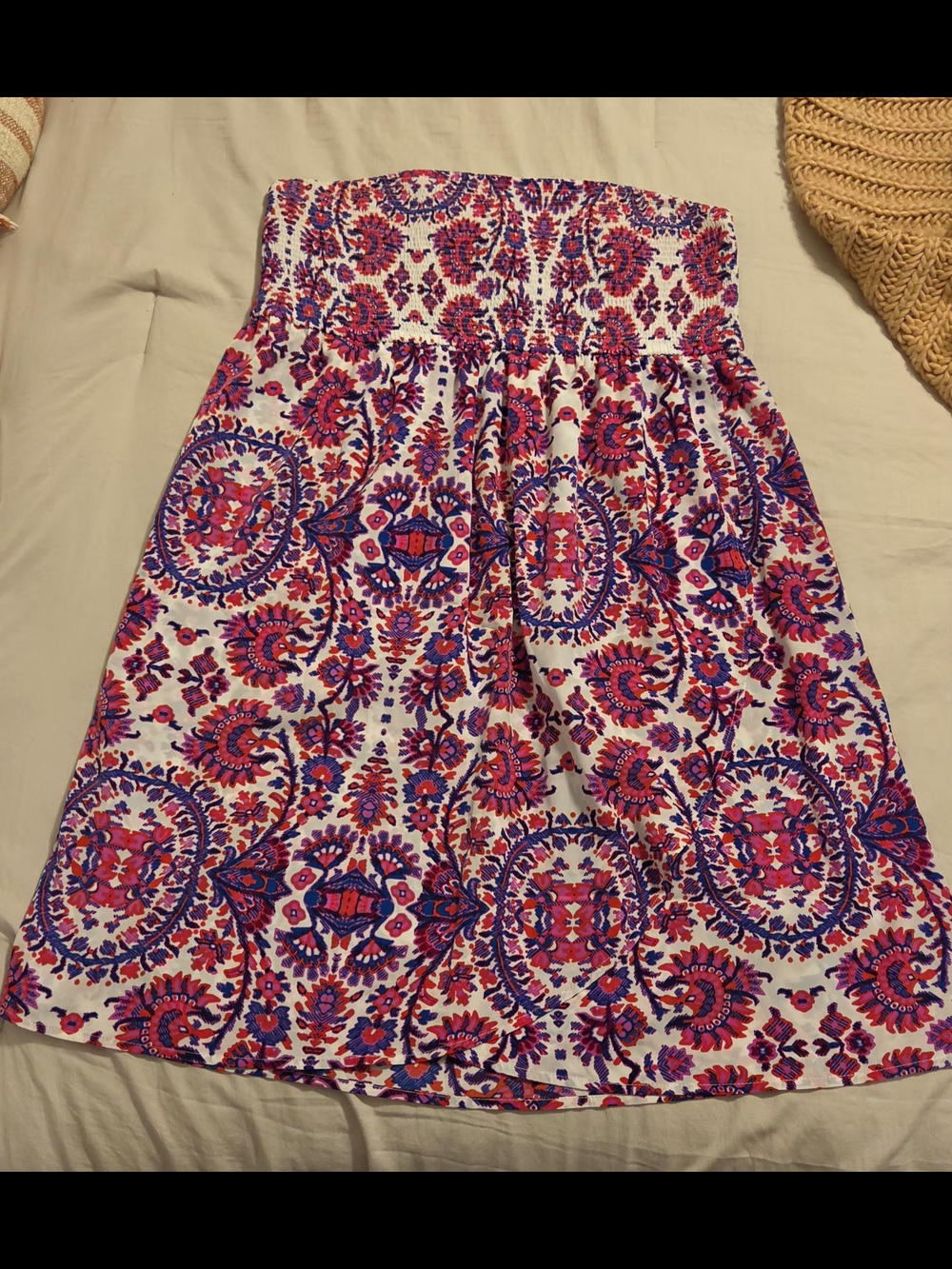 Printed Strapless Tube Top Dress - Pink & Purple